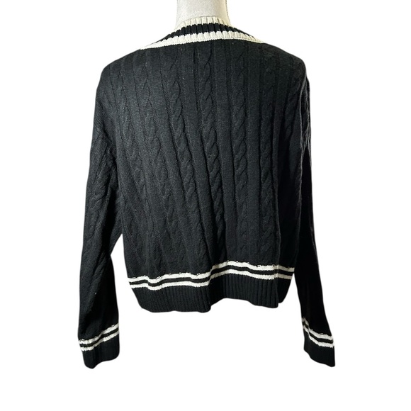 Elodie Black Knit Sweater with White Trim VNeck Sweater - Picture 4 of 8